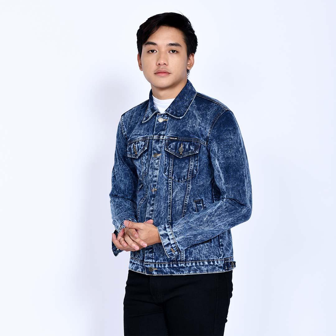 Jual Jaket Jeans Pria Sandwash Biru - Emoline
